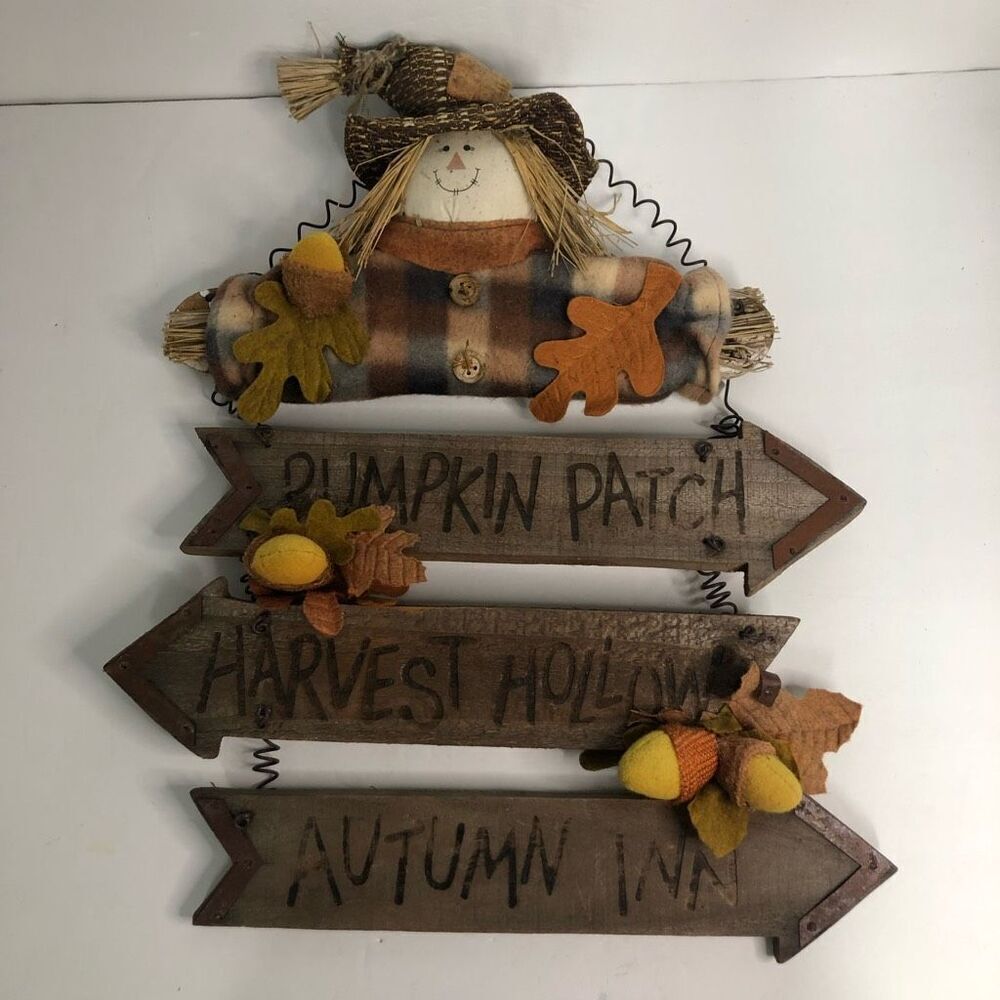 dan dee scarecrow hanging pumpkin patch sign thanksgiving rustic‎ flannel felt
